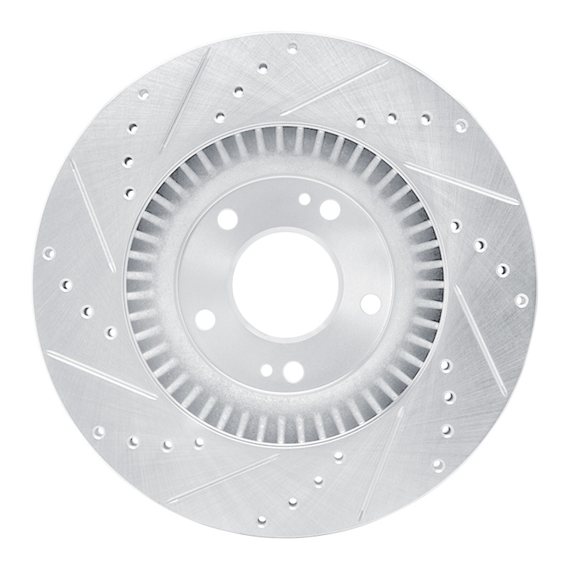 Hyundai Santa Fe Brake Rotor (1) - Front Right - R1 Concepts - Drilled & Slotted - Silver - `13-`20